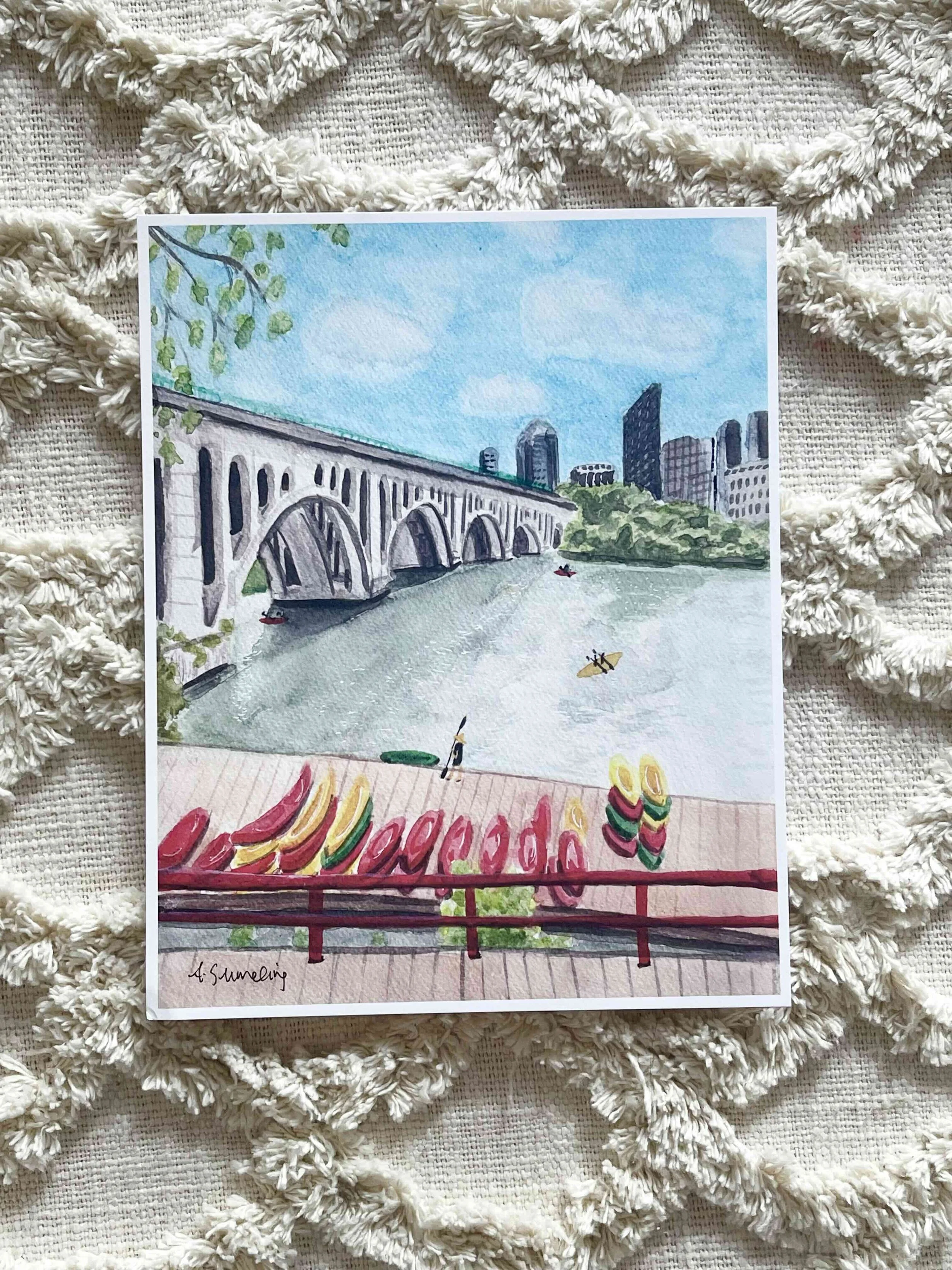 Georgetown Kayaks Watercolor Print – Rosslyn Skyline View from Key